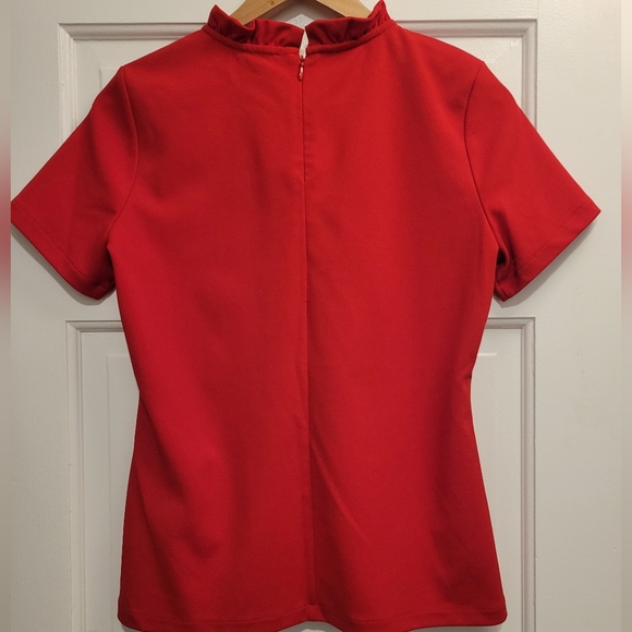Red Ann Taylor short sleeved ruffle collar mock neck top - Picture 4 of 4